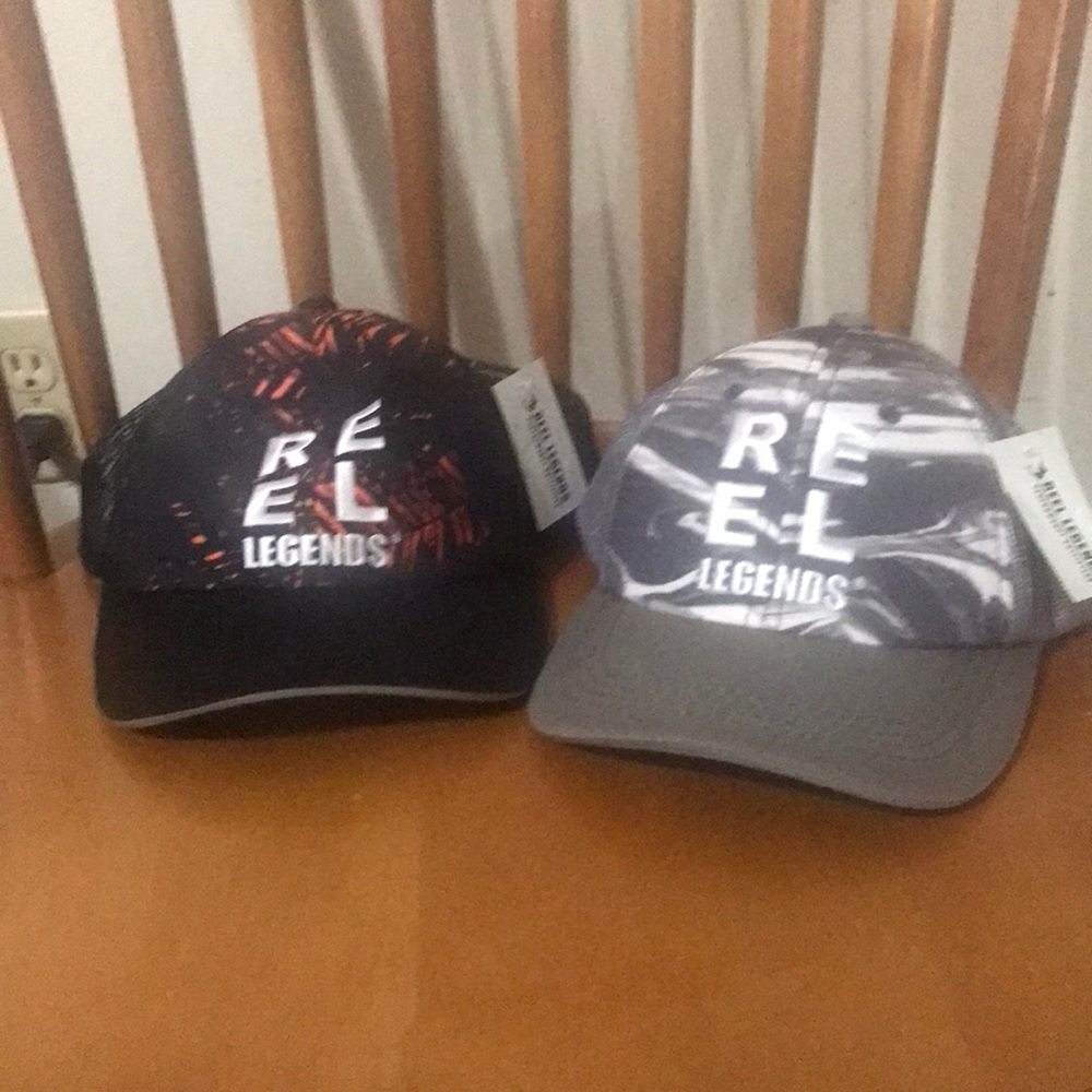 NWT REEL Legends Snap back Fishing Caps. Colors available: 1- black and 1- gray.